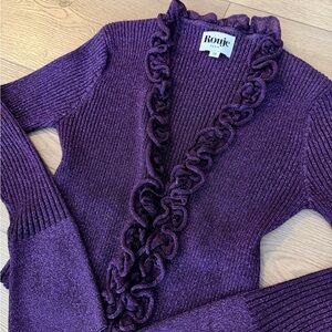 Rouje Paris Deep Purple Ruffled Cardigan